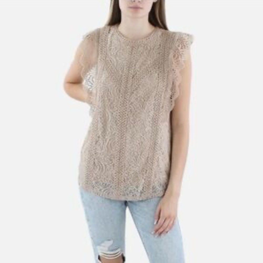 Cable & Gauge LACE Textured Sleeveless Top in COCOA BEIGE - Picture 2 of 7